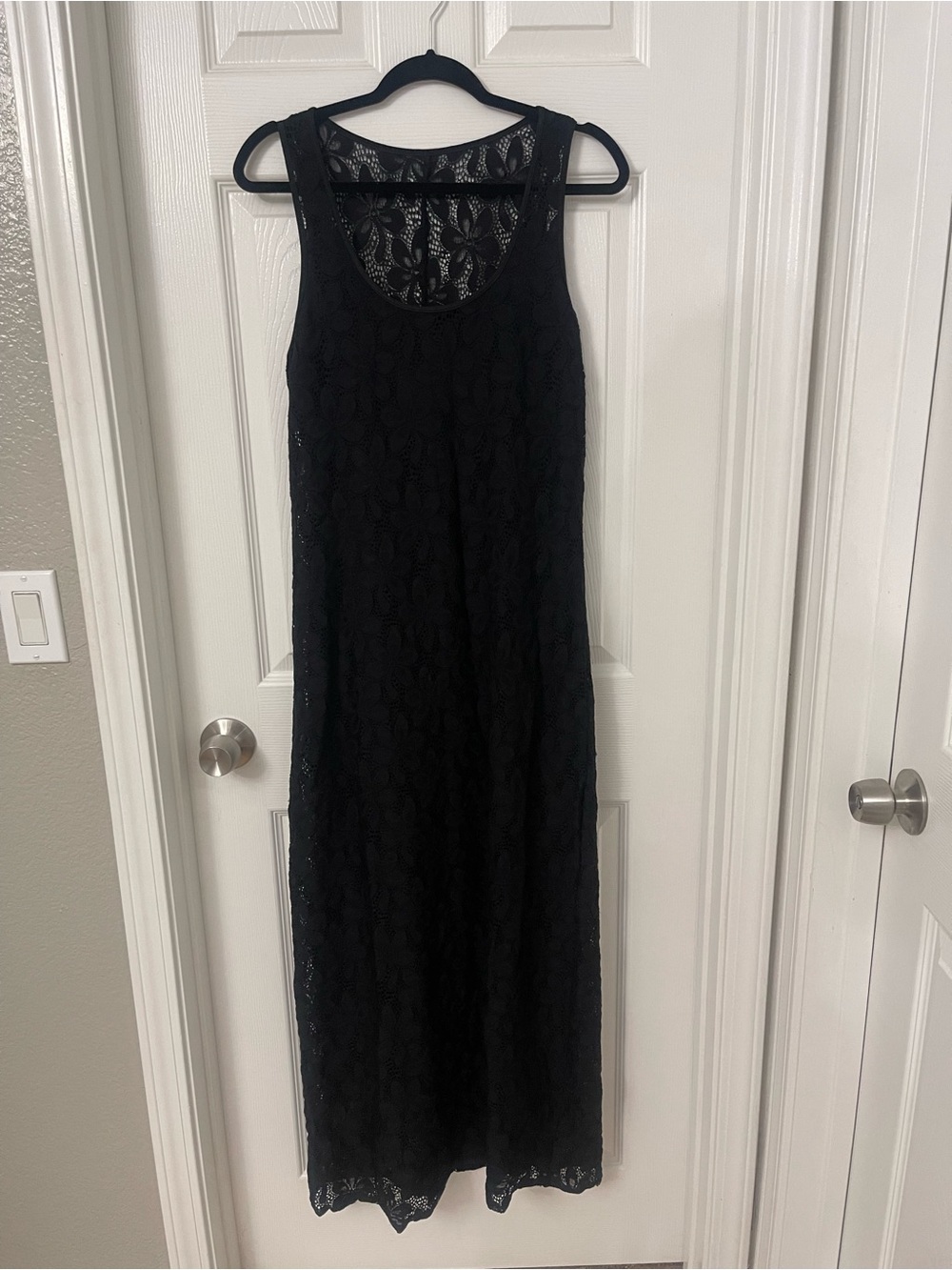 Laundry by Design Black Lace Cocktail Maxi Dress / Floral Lace Overlay Size M